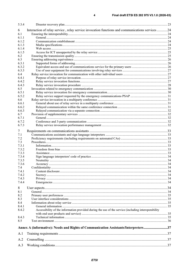 SIST ES 202 975 V3.1.1:2026 ETSI ES 202 975 V3.1.0 (2026-03) - Human Factors (HF); Requirements for relay services - Page 4 preview