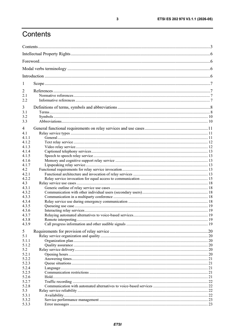SIST ES 202 975 V3.1.1:2026 ETSI ES 202 975 V3.1.1 (2026-05) - Human Factors (HF); Requirements for relay services - Page 3 preview