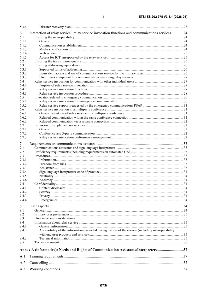 SIST ES 202 975 V3.1.1:2026 ETSI ES 202 975 V3.1.1 (2026-05) - Human Factors (HF); Requirements for relay services - Page 4 preview