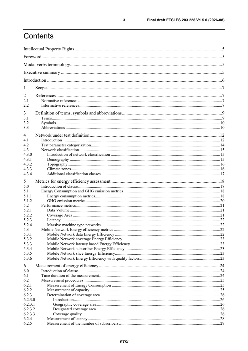 kSIST FprES 203 228 V1.5.0:2026 ETSI ES 203 228 V1.5.0 (2026-08) - Environmental Engineering (EE); Assessment of mobile network energy efficiency - Page 3 preview