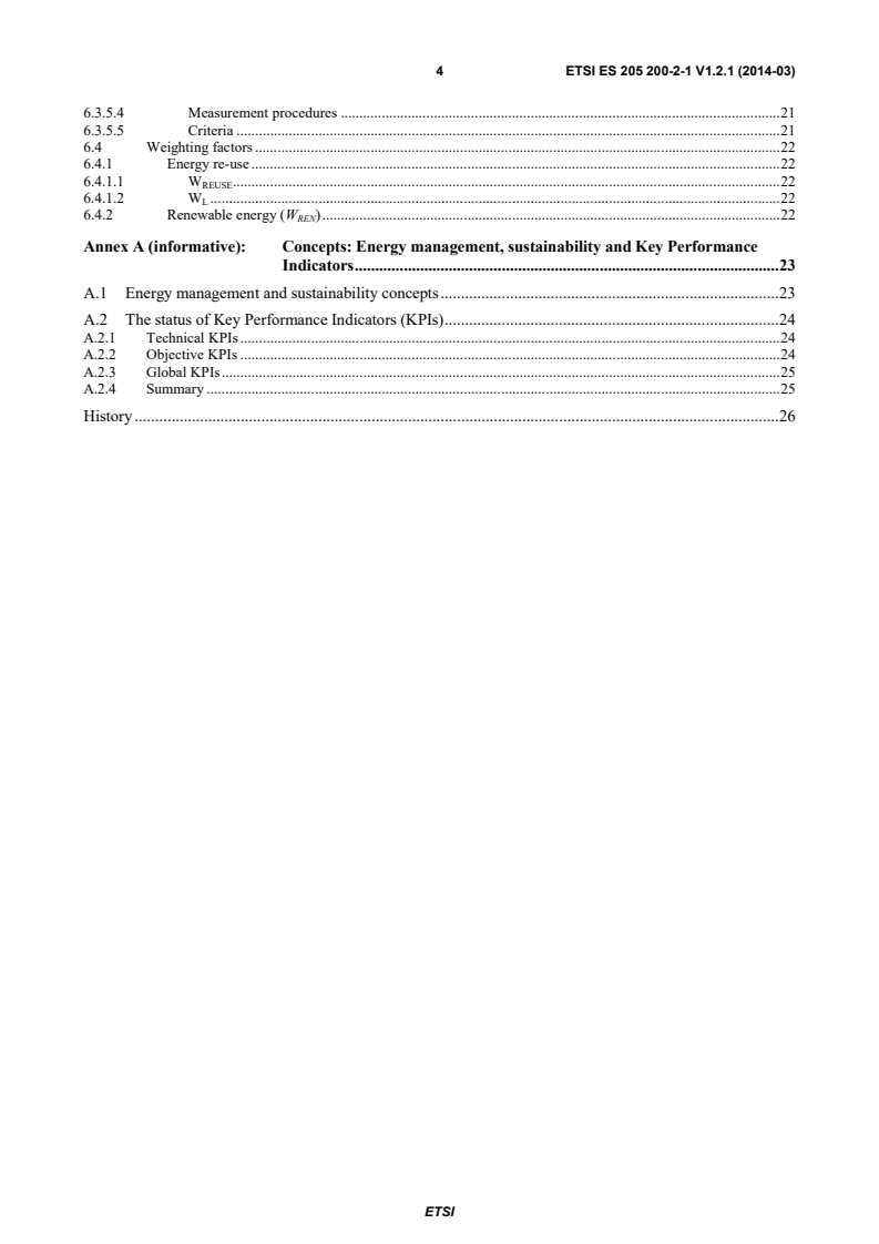kSIST prES 205 200-2-1 V1.2.0:2014 ETSI ES 205 200-2-1 V1.2.1 (2014-03) - Access, Terminals, Transmission and Multiplexing (ATTM); Energy management; Global KPIs; Operational infrastructures; Part 2: Specific requirements; Sub-part 1: Data centres - Page 4 preview