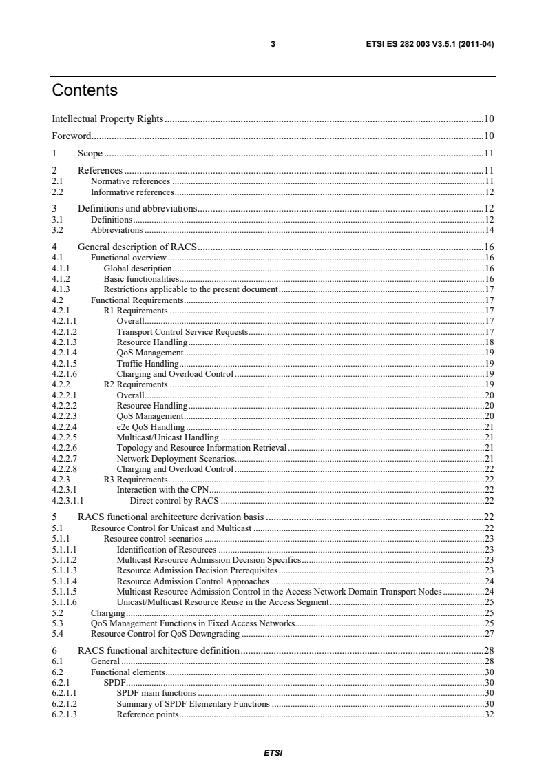 SIST ES 282 003 V3.5.1:2011 es_282003v030501p - Telecommunications and Internet converged Services and Protocols for Advanced Networking (TISPAN); Resource and Admission Control Sub-System (RACS): Functional Architecture - Page 3 preview
