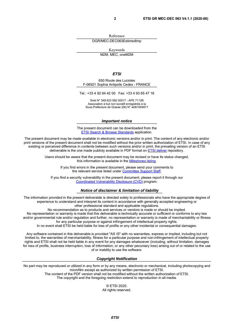 ETSI GR MEC-DEC 063 V4.1.1 (2025-08) - Multi-access Edge Computing (MEC); ESTIMED Analysis and selection for oneM2M and MEC implementations