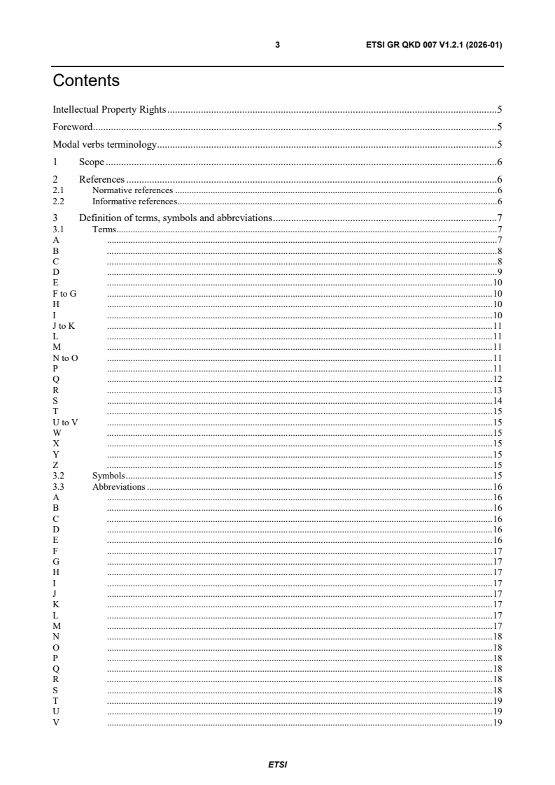 ETSI GR QKD 007 V1.2.1 (2026-01) ETSI GR QKD 007 V1.2.1 (2026-01) - Quantum Key Distribution (QKD); Vocabulary - Page 3 preview