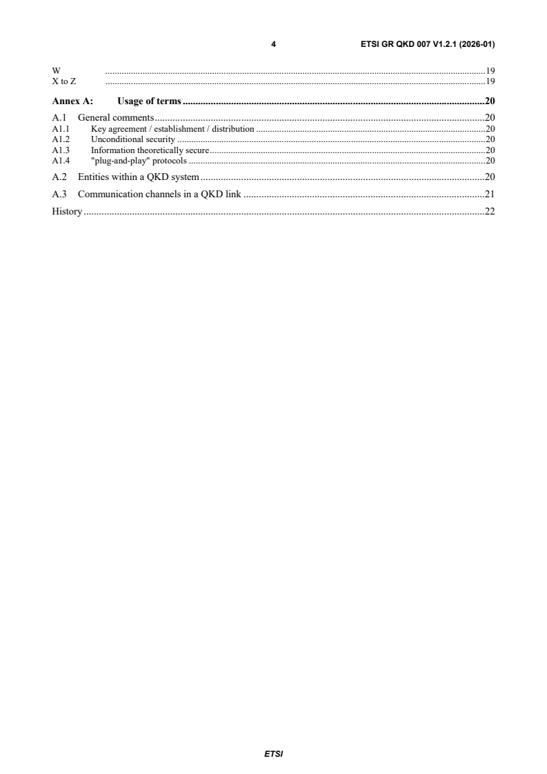 ETSI GR QKD 007 V1.2.1 (2026-01) ETSI GR QKD 007 V1.2.1 (2026-01) - Quantum Key Distribution (QKD); Vocabulary - Page 4 preview