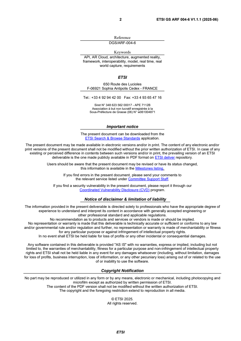 ETSI GS ARF 004-6 V1.1.1 (2025-06) - Augmented Reality Framework (ARF); Interoperability Requirements for AR components, systems and services; Part 6: 3D Objects of World for AR Authoring and Scene Management functions