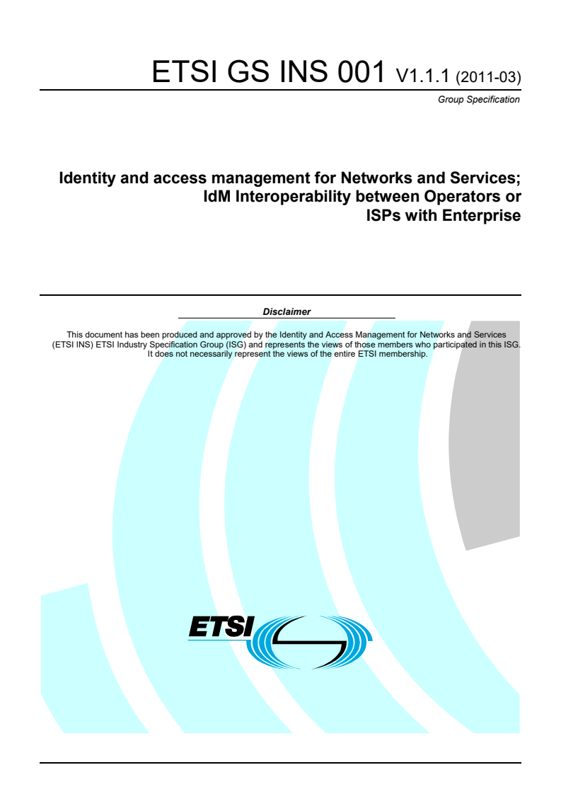 gs_INS001v010101p - Identity and access management for Networks and Services; IdM Interoperability between Operators or ISPs with Enterprise
