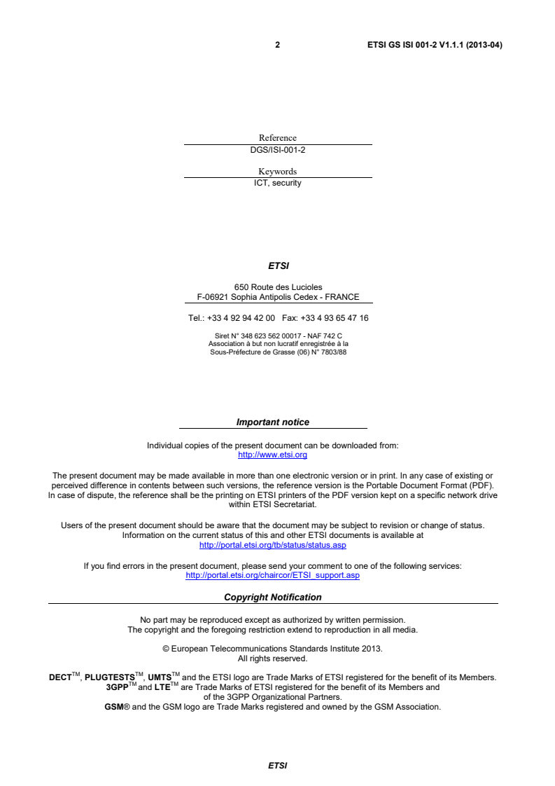 ETSI GS ISI 001-2 V1.1.1 (2013-04) - Information Security Indicators (ISI); Indicators (INC); Part 2: Guide to select operational indicators based on the full set given in part 1