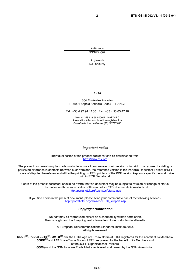 ETSI GS ISI 002 V1.1.1 (2013-04) - Information Security Indicators (ISI); Event Model A security event classification model and taxonomy