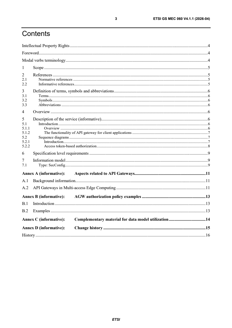 ETSI GS MEC 060 V4.1.1 (2026-04) ETSI GS MEC 060 V4.1.1 (2026-04) - Multi-access Edge Computing (MEC); API Gateway for Client Applications - Page 3 preview