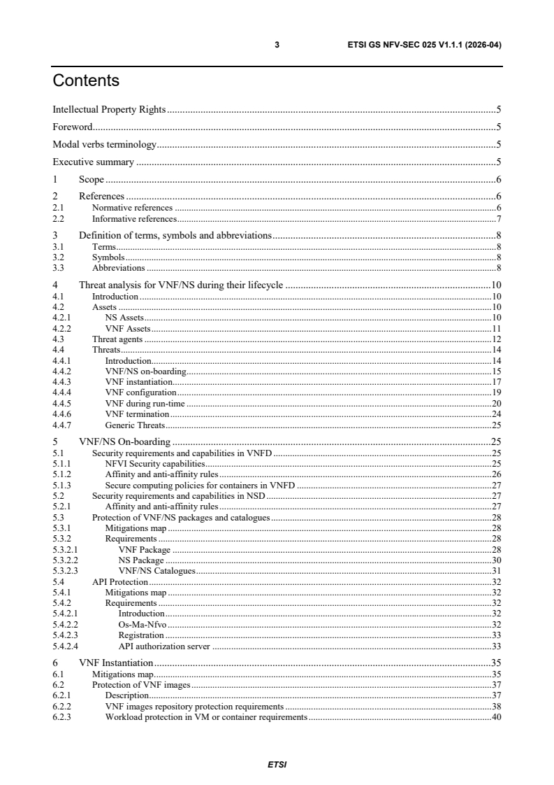 ETSI GS NFV-SEC 025 V1.1.1 (2026-04) ETSI GS NFV-SEC 025 V1.1.1 (2026-04) - Network Functions Virtualisation (NFV) ; Security; Secure End-to-End VNF and NS management specification - Page 3 preview