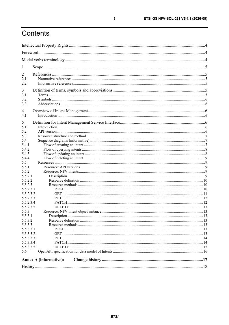 ETSI GS NFV-SOL 021 V5.4.1 (2026-09) ETSI GS NFV-SOL 021 V5.4.1 (2026-09) - Network Functions Virtualisation (NFV) Release 5; Protocols and Data Models; Specification of protocols and data models for Intent Management - Page 3 preview