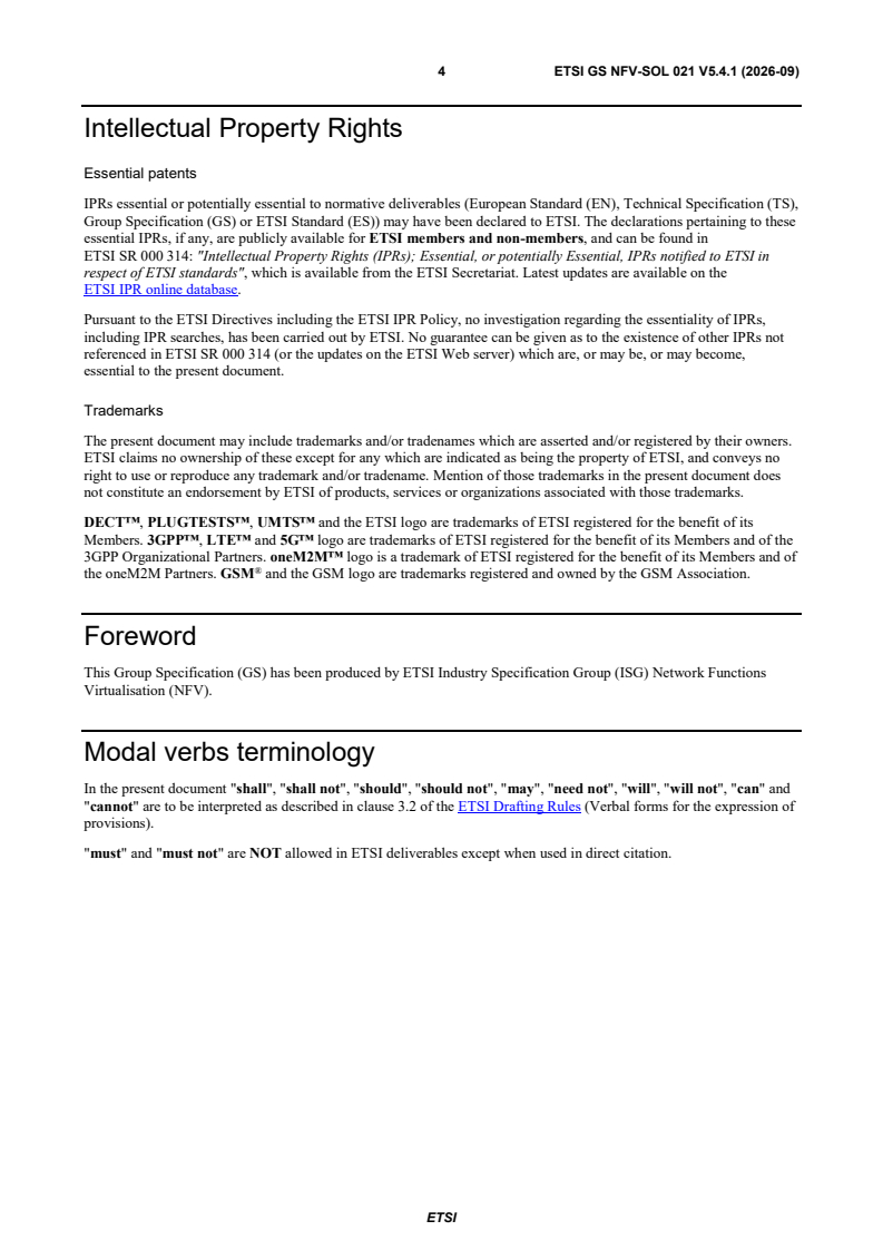 ETSI GS NFV-SOL 021 V5.4.1 (2026-09) ETSI GS NFV-SOL 021 V5.4.1 (2026-09) - Network Functions Virtualisation (NFV) Release 5; Protocols and Data Models; Specification of protocols and data models for Intent Management - Page 4 preview
