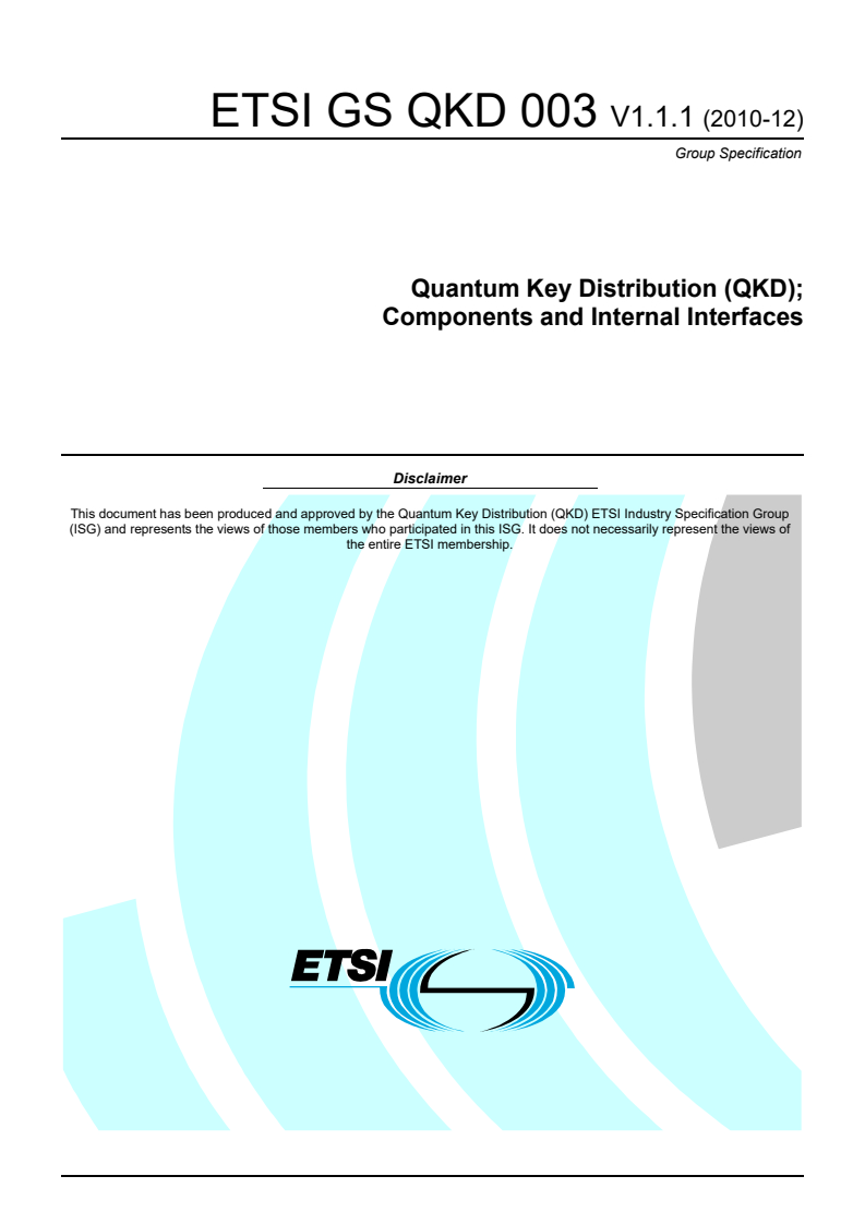 gs_QKD003v010101p - Quantum Key Distribution (QKD); Components and Internal Interfaces