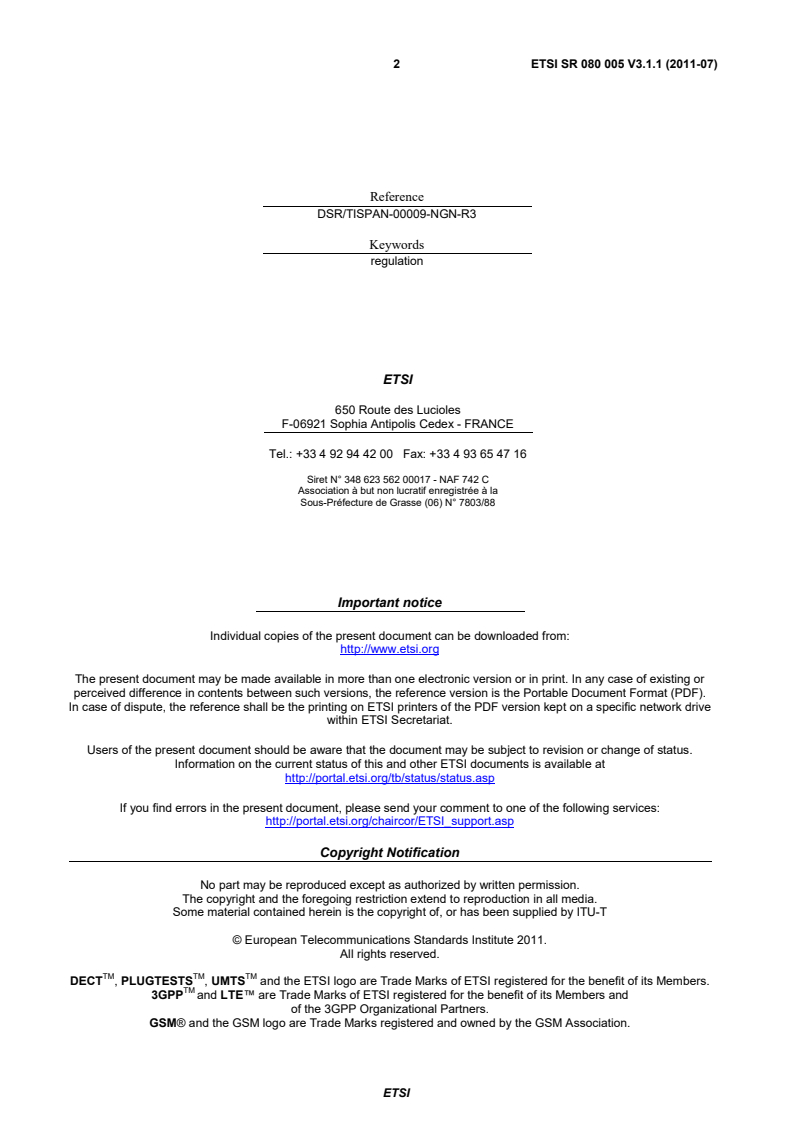sr_080005v030101p - Telecommunications and Internet converged Services and Protocols for Advanced Networking (TISPAN); Regulatory Requirements and Public Interests in NGN standardisation