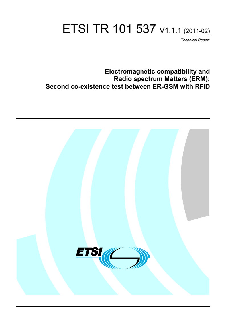 tr_101537v010101p - Electromagnetic compatibility and radio spectrum matters (ERM); Second co-existence test between ER-GSM with RFID