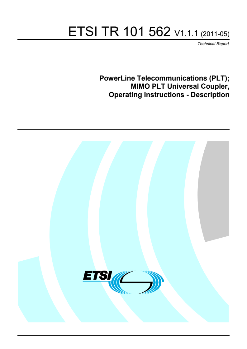 tr_101562v010101p - PowerLine Telecommunications (PLT); MIMO PLT Universal Coupler, Operating Instructions - Description