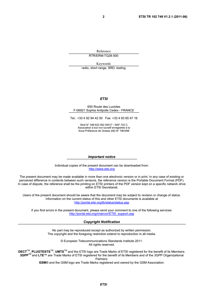 tr_102749v010201p - Electromagnetic compatibility and Radio spectrum Matters (ERM); Short Range Devices (SRD); Test Report Template for testing to EN 300 220-2 V2.3.1 (R&TTE)