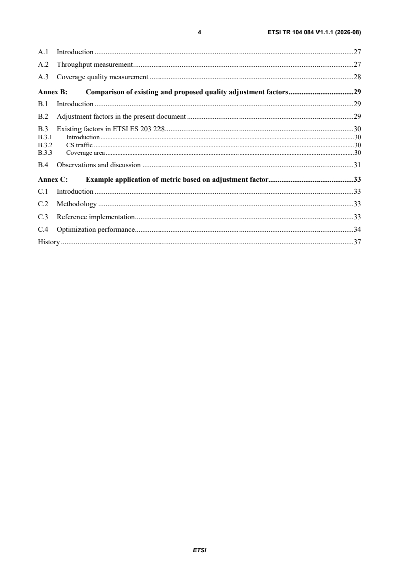 ETSI TR 104 084 V1.1.1 (2026-08) ETSI TR 104 084 V1.1.1 (2026-08) - Environmental Engineering (EE); Study of multi-dimensional network energy efficiency metrics - Page 4 preview