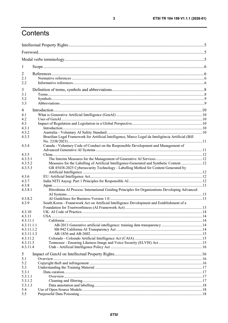 ETSI TR 104 159 V1.1.1 (2026-01) ETSI TR 104 159 V1.1.1 (2026-01) - Securing Artificial Intelligence (SAI); Understanding and Preventing Harm from Generative AI - Page 3 preview