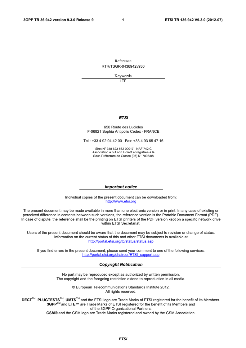 ETSI TR 136 942 V9.3.0 (2012-07) tr_136942v090300p - LTE; Evolved Universal Terrestrial Radio Access (E-UTRA); Radio Frequency (RF) system scenarios (3GPP TR 36.942 version 9.3.0 Release 9)