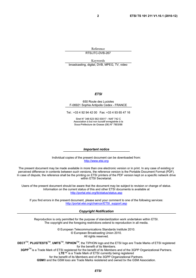 ts_101211v011001p - Digital Video Broadcasting (DVB); Guidelines on implementation and usage of Service Information (SI)