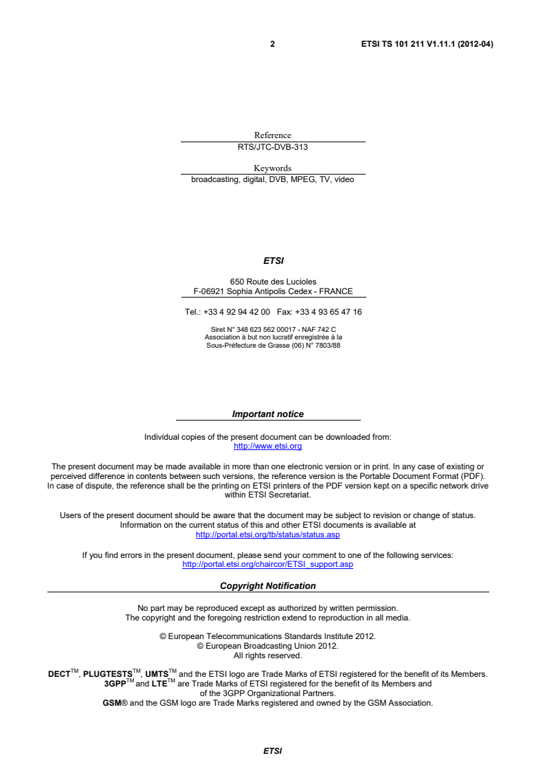 ts_101211v011101p - Digital Video Broadcasting (DVB); Guidelines on implementation and usage of Service Information (SI)