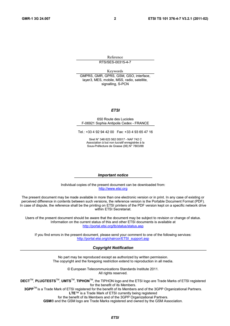ts_1013760407v030201p - GEO-Mobile Radio Interface Specifications (Release 3); Third Generation Satellite Packet Radio Service; Part 4: Radio interface protocol specifications; Sub-part 7: Mobile Radio Interface Signalling Layer 3 General Aspects; GMR-1 3G 24.007