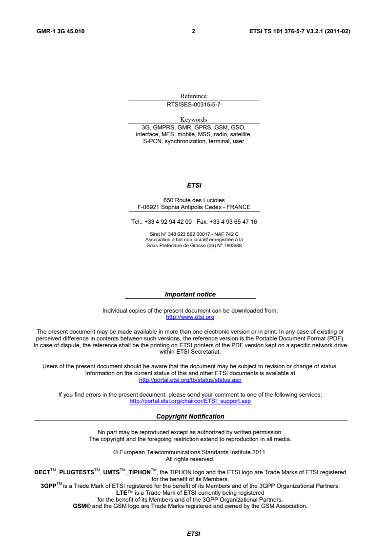 ts_1013760507v030201p - GEO-Mobile Radio Interface Specifications (Release 3); Third Generation Satellite Packet Radio Service; Part 5: Radio interface physical layer specifications; Sub-part 7: Radio Subsystem Synchronization; GMR-1 3G 45.010