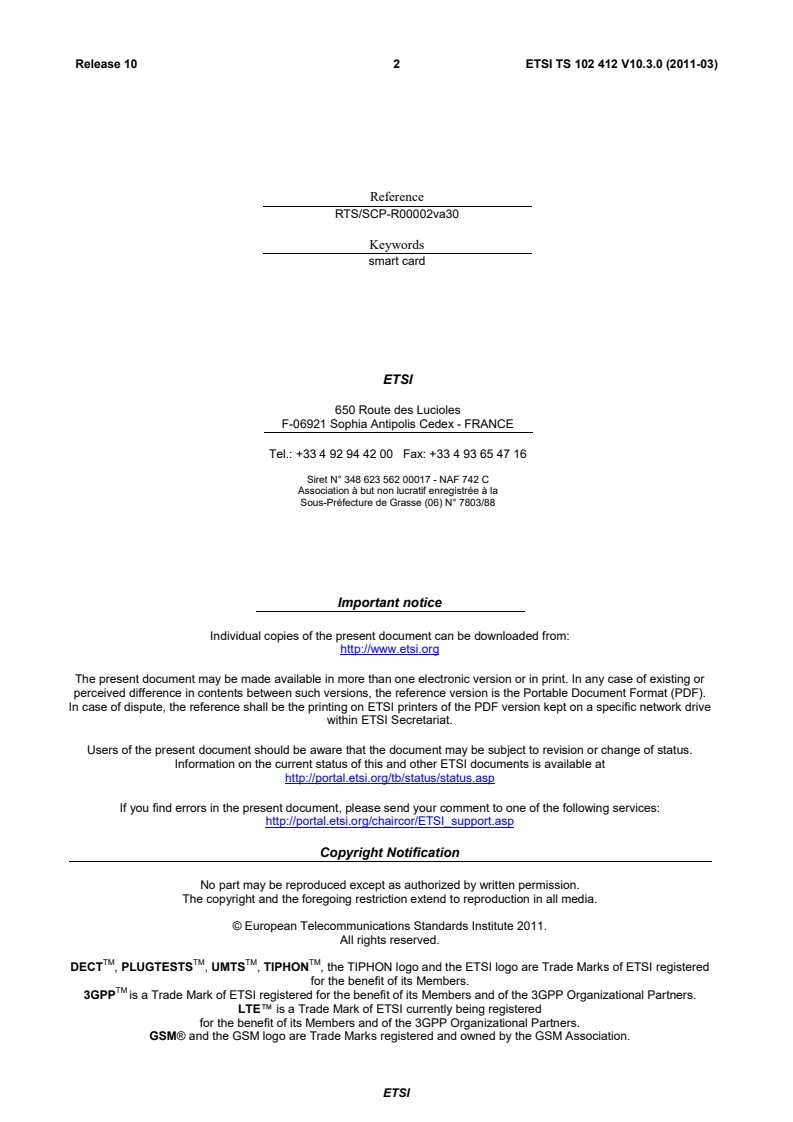 ETSI TS 102 412 V10.3.0 (2011-03) ts_102412v100300p - Smart Cards; Smart Card Platform Requirements Stage 1 (Release 10)
