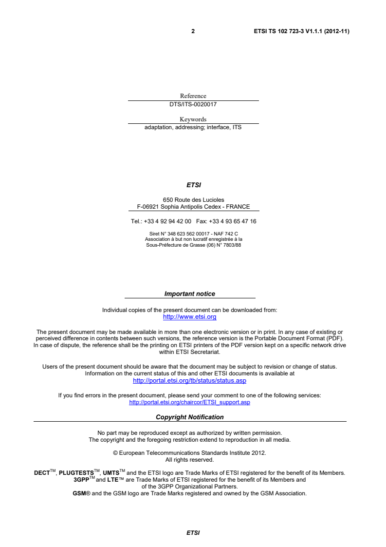 ETSI TS 102 723-3 V1.1.1 (2012-11) - Intelligent Transport Systems (ITS); OSI cross-layer topics; Part 3: Interface between management entity and access layer
