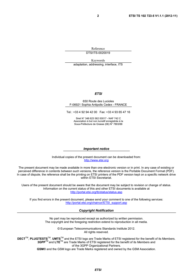 ETSI TS 102 723-5 V1.1.1 (2012-11) - Intelligent Transport Systems (ITS); OSI cross-layer topics; Part 5: Interface between management entity and facilities layer