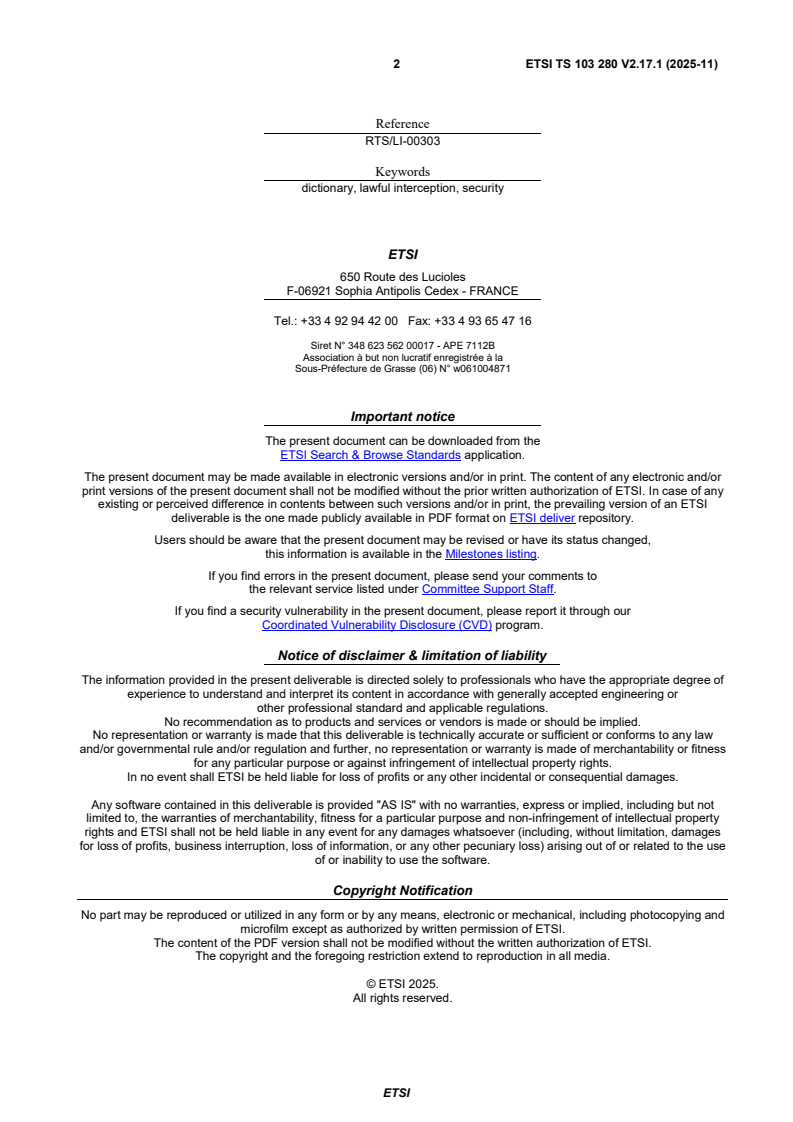 ETSI TS 103 280 V2.17.1 (2025-11) - Lawful Interception (LI); Dictionary for common parameters