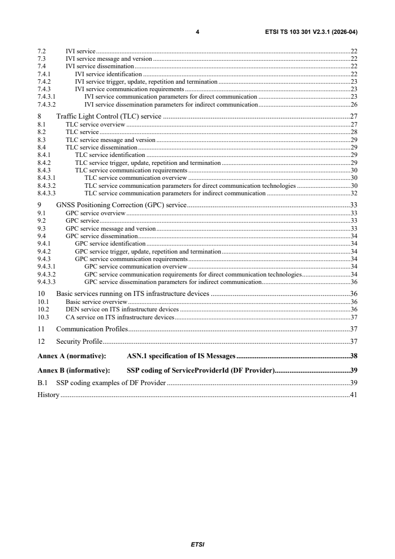 ETSI TS 103 301 V2.3.1 (2026-04) ETSI TS 103 301 V2.3.1 (2026-04) - Intelligent Transport Systems (ITS); Facilities Layer; Infrastructure Services; Release 2 - Page 4 preview