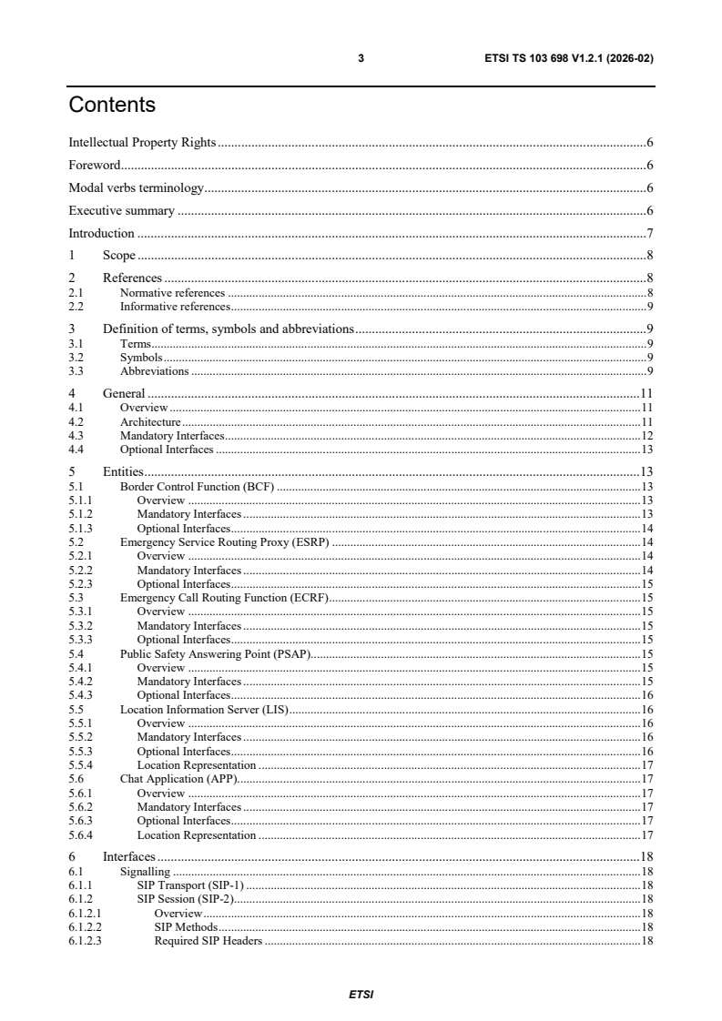 ETSI TS 103 698 V1.2.1 (2026-02) ETSI TS 103 698 V1.2.1 (2026-02) - Emergency Communications (EMTEL); Lightweight Messaging Protocol for Emergency Service Accessibility (LMPE) - Page 3 preview