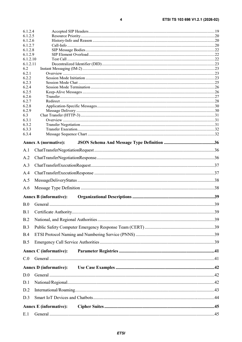 ETSI TS 103 698 V1.2.1 (2026-02) ETSI TS 103 698 V1.2.1 (2026-02) - Emergency Communications (EMTEL); Lightweight Messaging Protocol for Emergency Service Accessibility (LMPE) - Page 4 preview