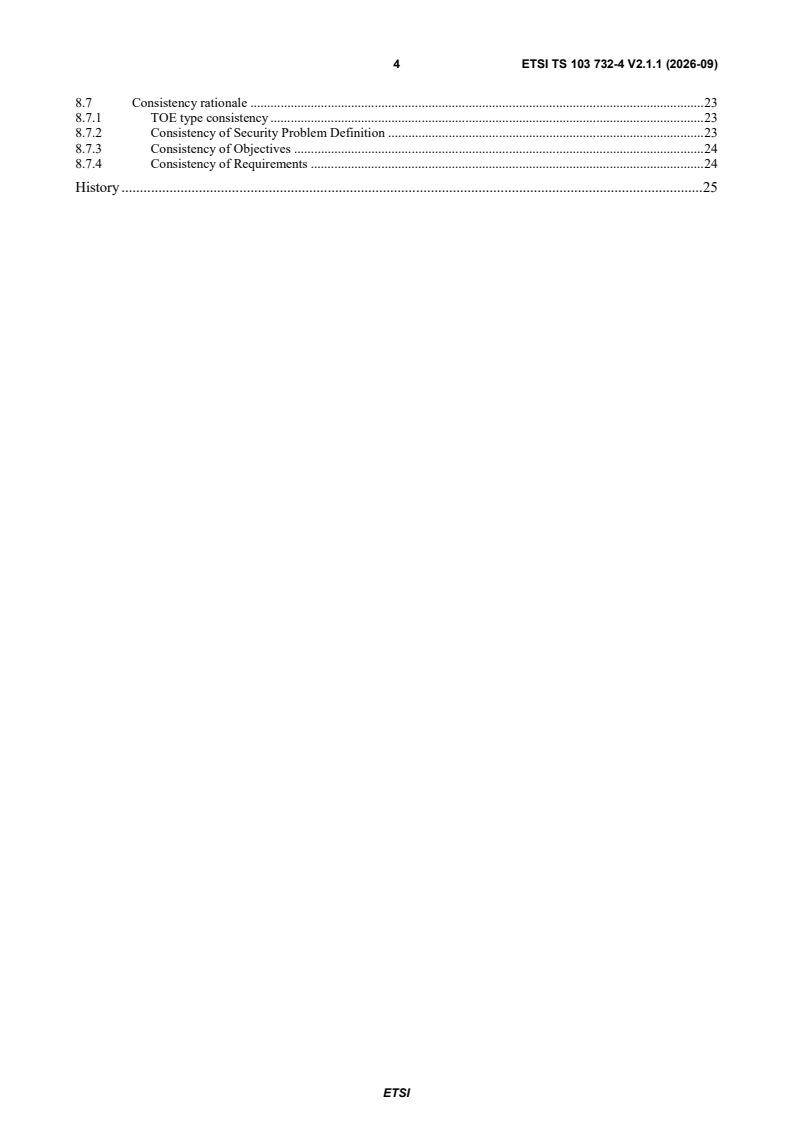 ETSI TS 103 732-4 V2.1.1 (2026-09) ETSI TS 103 732-4 V2.1.1 (2026-09) - Cyber Security (CYBER); Consumer Mobile Device; Part 4: Preloaded Applications Protection Profile Module - Page 4 preview