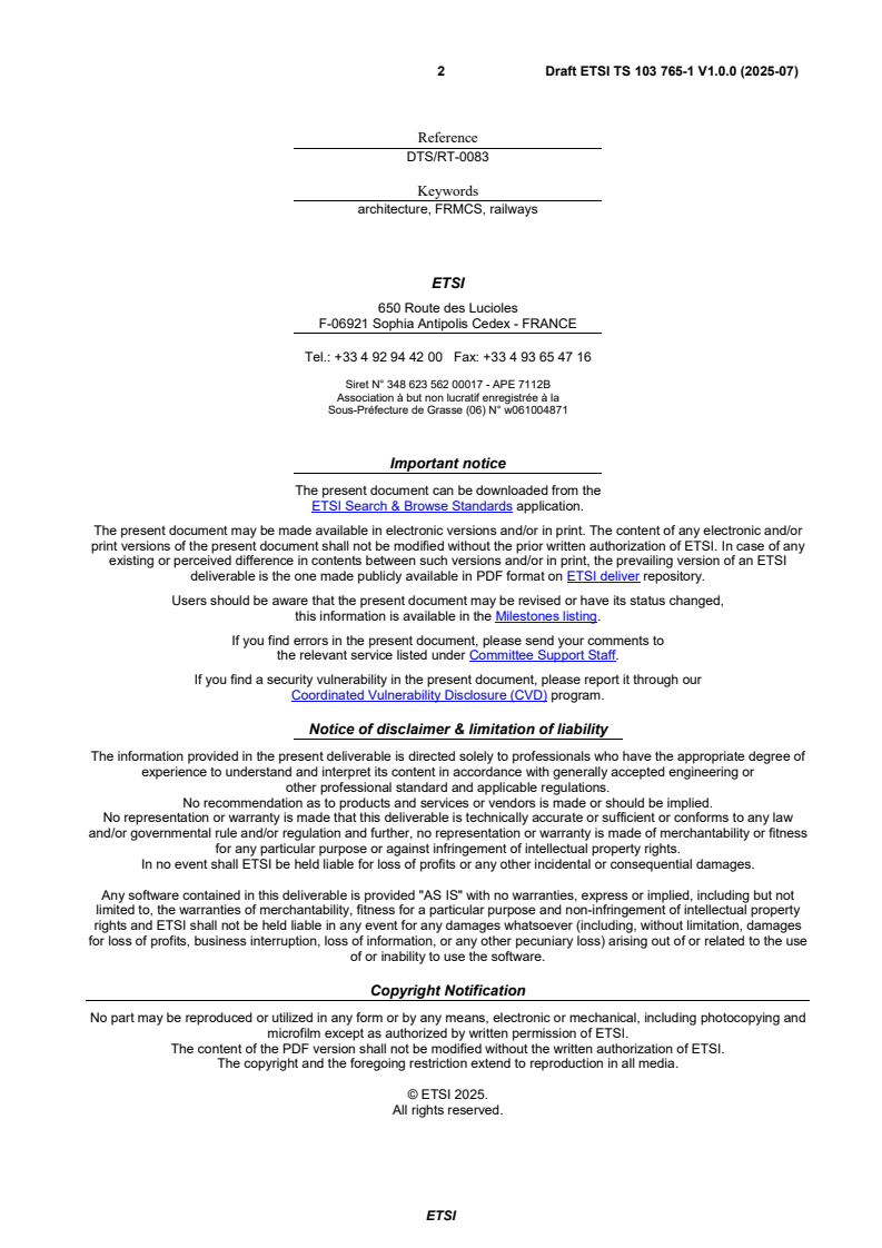 ETSI TS 103 765-1 V1.0.0 (2025-07) - Rail Telecommunications (RT); Future Railway Mobile Communication System (FRMCS); Building Blocks and Functions; Part 1: Transport Stratum