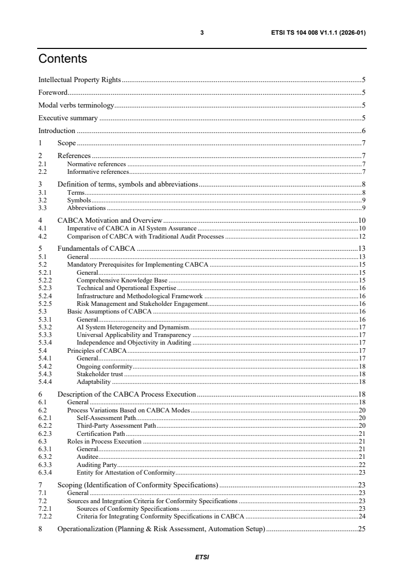 ETSI TS 104 008 V1.1.1 (2026-01) ETSI TS 104 008 V1.1.1 (2026-01) - Methods for Testing & Specification (MTS); Continuous Auditing Based Conformity Assessment for AI-enabled systems - Page 3 preview
