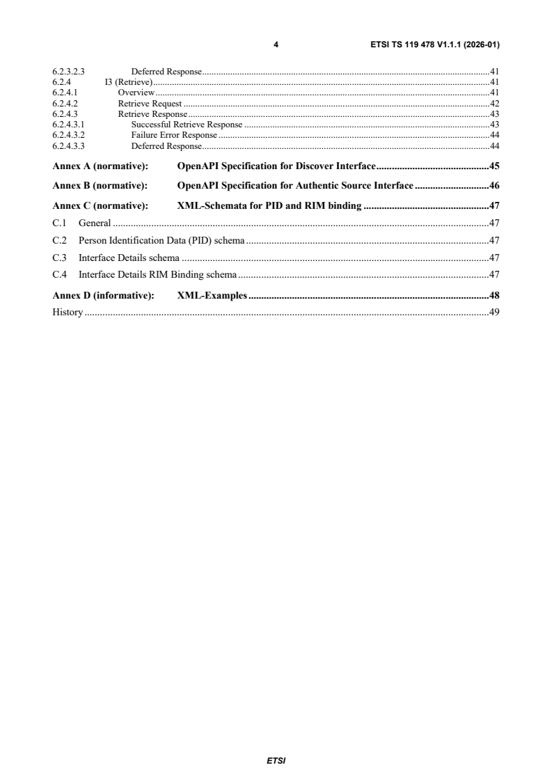 ETSI TS 119 478 V1.1.1 (2026-01) ETSI TS 119 478 V1.1.1 (2026-01) - Electronic Signatures and Trust Infrastructures (ESI); Specification of interfaces related to Authentic Sources - Page 4 preview
