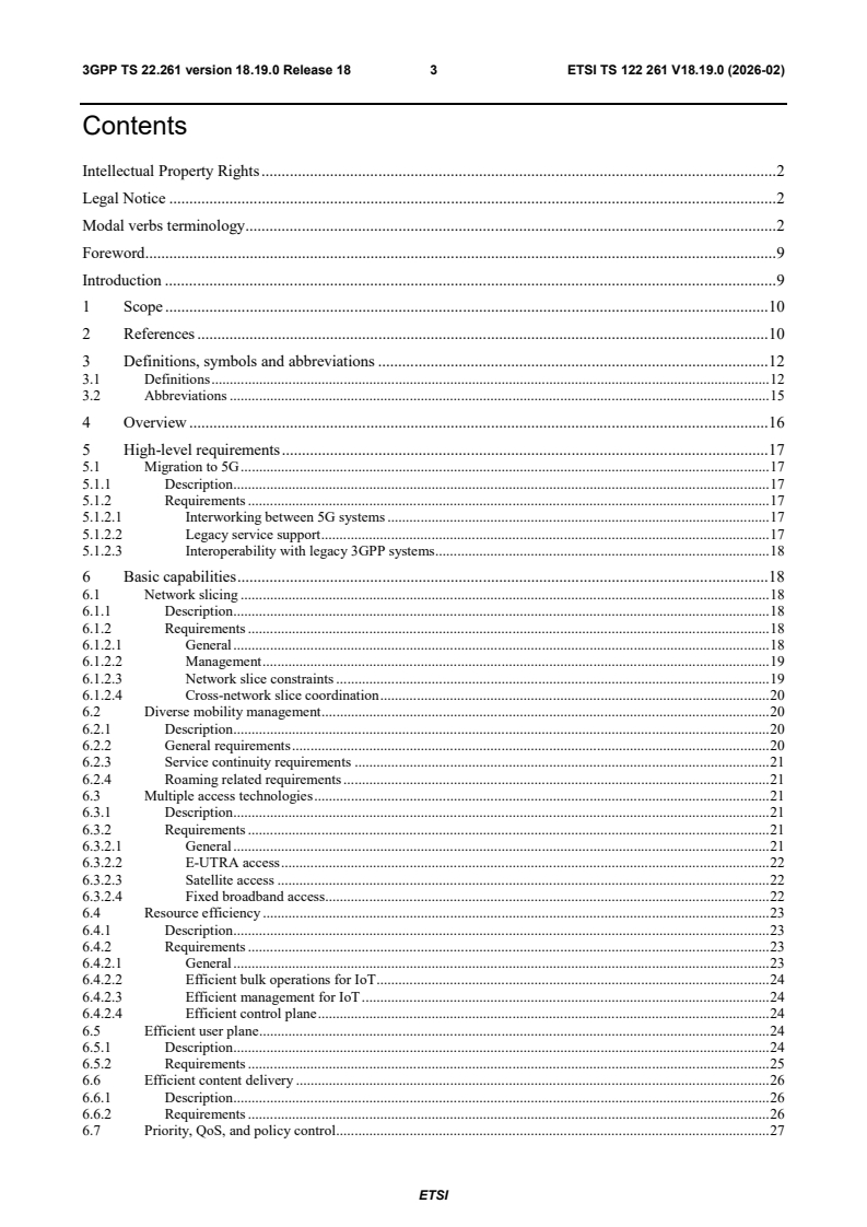 ETSI TS 122 261 V18.19.0 (2026-02) ETSI TS 122 261 V18.19.0 (2026-02) - 5G; Service requirements for the 5G system (3GPP TS 22.261 version 18.19.0 Release 18) - Page 4 preview