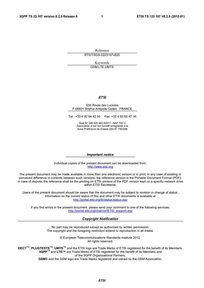 ts_123107v080200p - Digital cellular telecommunications system (Phase 2+); Universal Mobile Telecommunications System (UMTS); LTE; Quality of Service (QoS) concept and architecture (3GPP TS 23.107 version 8.2.0 Release 8)