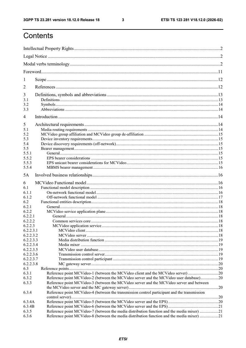 ETSI TS 123 281 V18.12.0 (2026-02) ETSI TS 123 281 V18.12.0 (2026-02) - LTE; Functional architecture and information flows to support Mission Critical Video (MCVideo); Stage 2 (3GPP TS 23.281 version 18.12.0 Release 18) - Page 4 preview