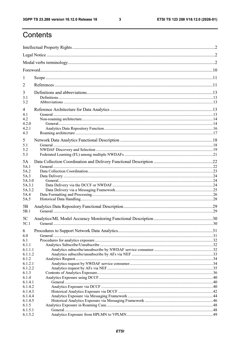 ETSI TS 123 288 V18.12.0 (2026-01) ETSI TS 123 288 V18.12.0 (2026-01) - 5G; Architecture enhancements for 5G System (5GS) to support network data analytics services (3GPP TS 23.288 version 18.12.0 Release 18) - Page 4 preview