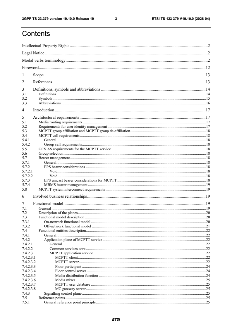 ETSI TS 123 379 V19.10.0 (2026-04) ETSI TS 123 379 V19.10.0 (2026-04) - LTE; Functional architecture and information flows to support Mission Critical Push To Talk (MCPTT); Stage 2 (3GPP TS 23.379 version 19.10.0 Release 19) - Page 4 preview