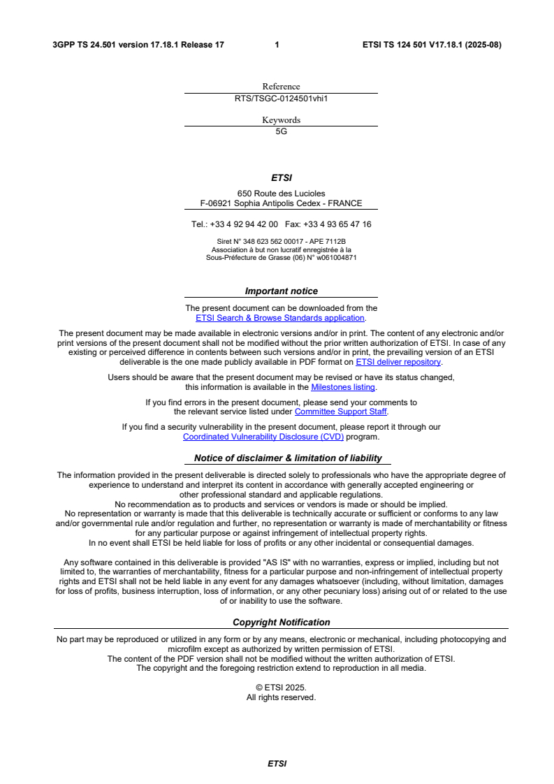 ETSI TS 124 501 V17.18.1 (2025-08) - 5G; Non-Access-Stratum (NAS) protocol for 5G System (5GS); Stage 3 (3GPP TS 24.501 version 17.18.1 Release 17)