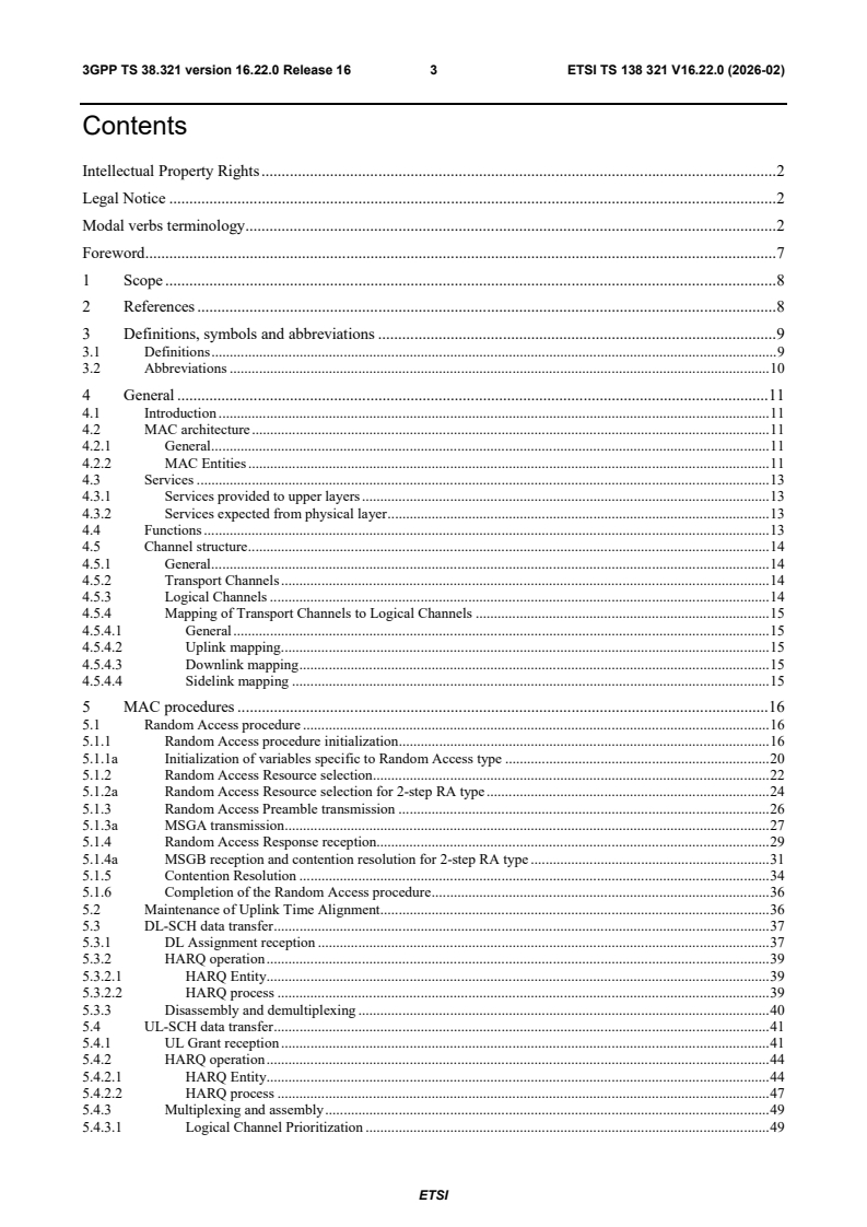 ETSI TS 138 321 V16.22.0 (2026-02) ETSI TS 138 321 V16.22.0 (2026-02) - 5G; NR; Medium Access Control (MAC) protocol specification (3GPP TS 38.321 version 16.22.0 Release 16) - Page 4 preview