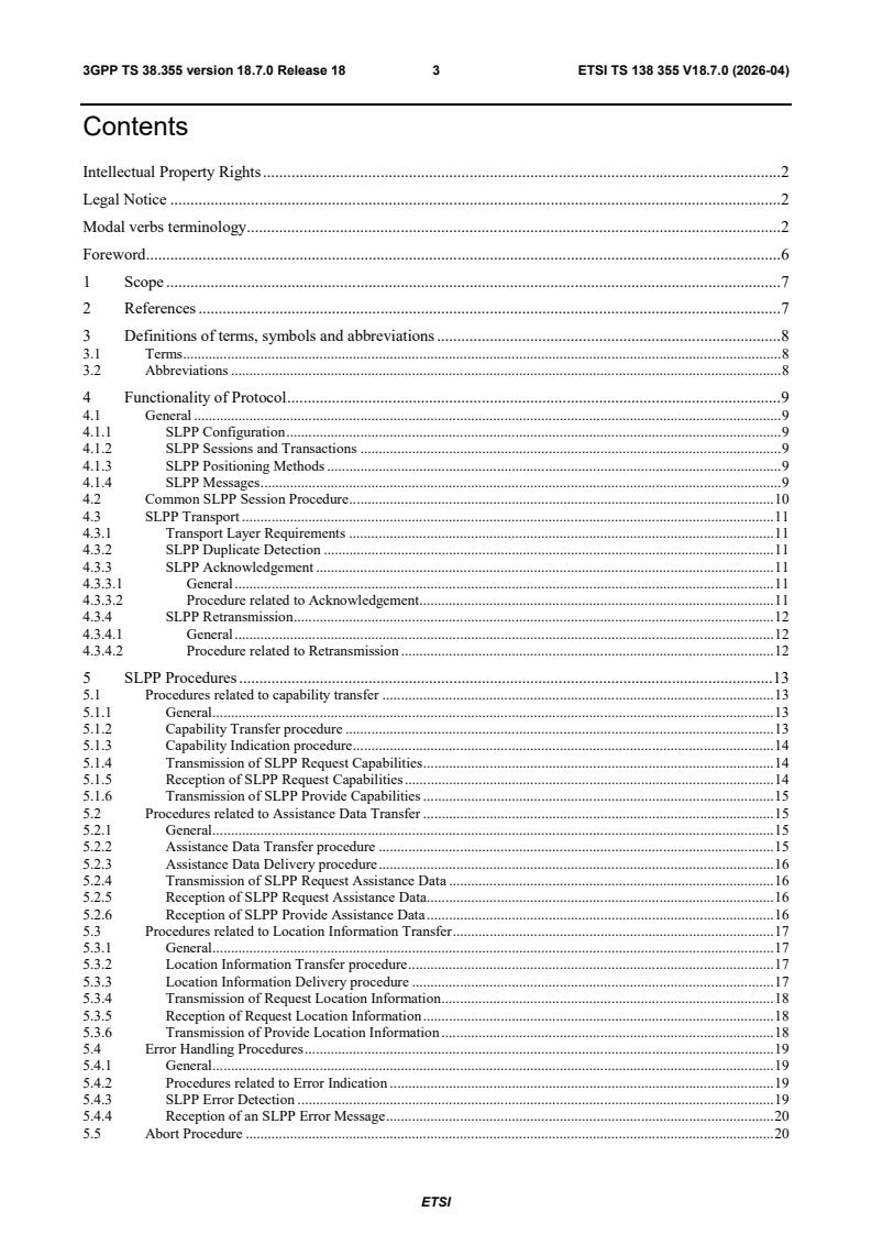 ETSI TS 138 355 V18.7.0 (2026-04) ETSI TS 138 355 V18.7.0 (2026-04) - 5G; NR; Sidelink Positioning Protocol (SLPP); Protocol Specification (3GPP TS 38.355 version 18.7.0 Release 18) - Page 4 preview