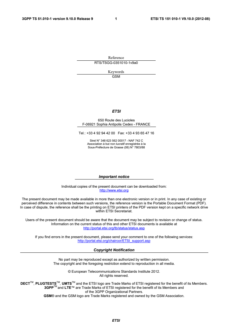 ts_15101001v091000p - Digital cellular telecommunications system (Phase 2+); Mobile Station (MS) conformance specification; Part 1: Conformance specification (3GPP TS 51.010-1 version 9.10.0 Release 9)