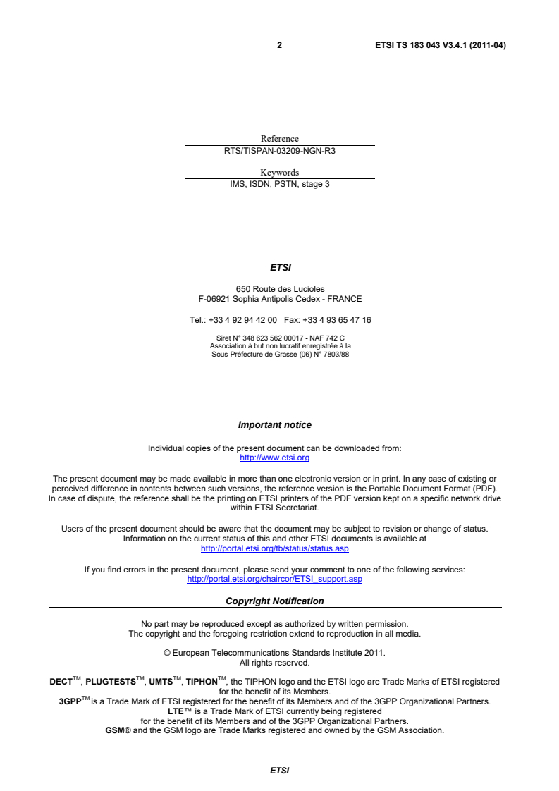 ts_183043v030401p - Telecommunications and Internet converged Services and Protocols for Advanced Networking (TISPAN); IMS-based PSTN/ISDN Emulation; Stage 3 specification
